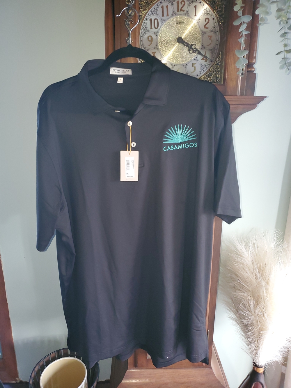 Peter Millar Black Golf Polo with Teal Casamigos Logo